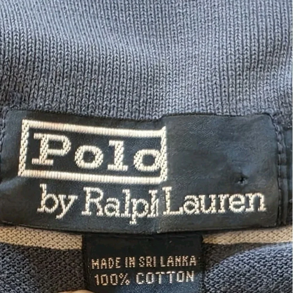 Polo Ralph‎ Lauren Polo Shirt Mens Large Navy Blue Striped Cotton Short Sleeve
